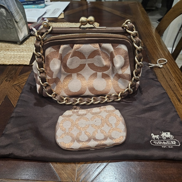 Coach Handbags - Coach Brown and Gold Chain Shoulder Bag